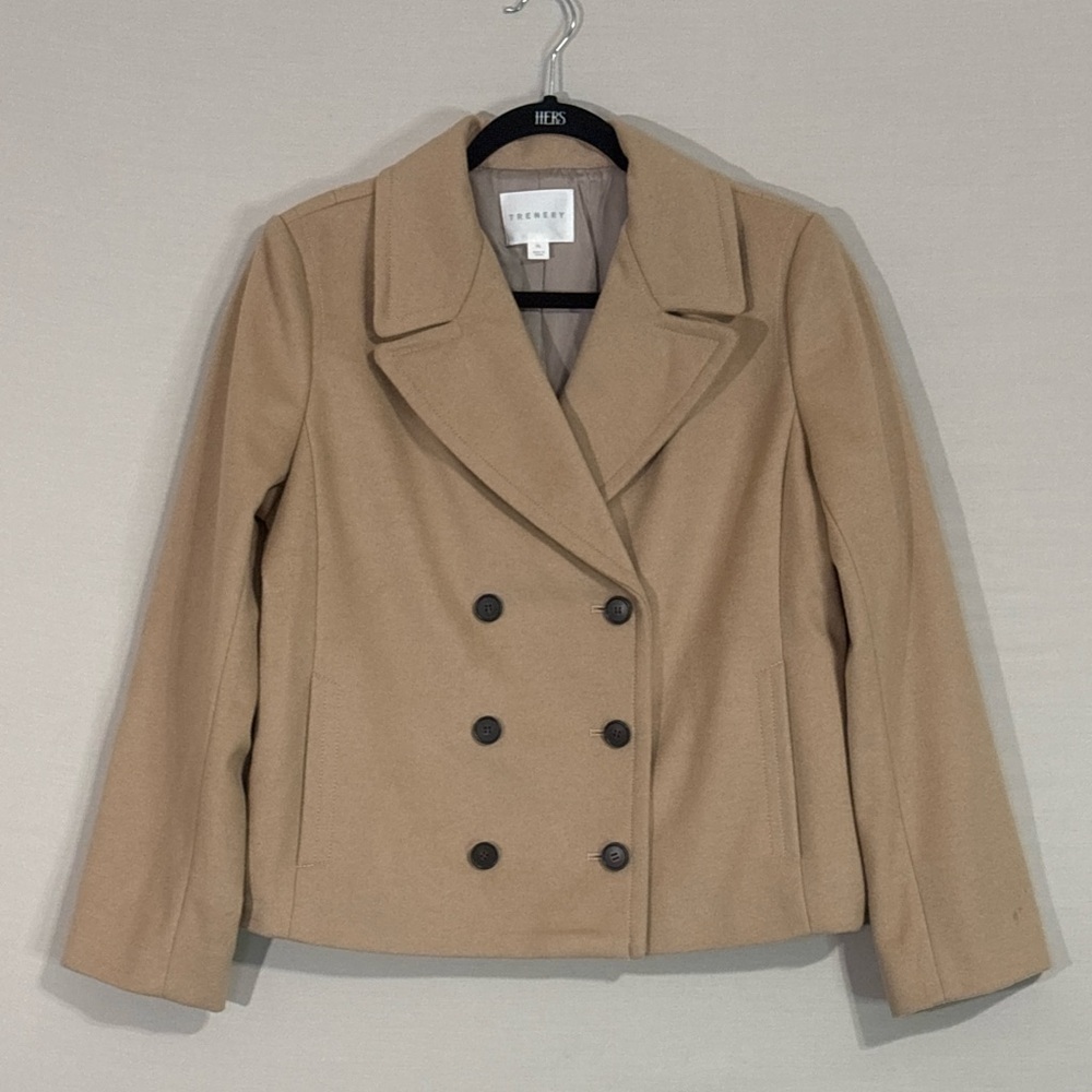 Trenery Camel Wool Cashmere Cropped Peacoat Jacket XL Quiet Luxury